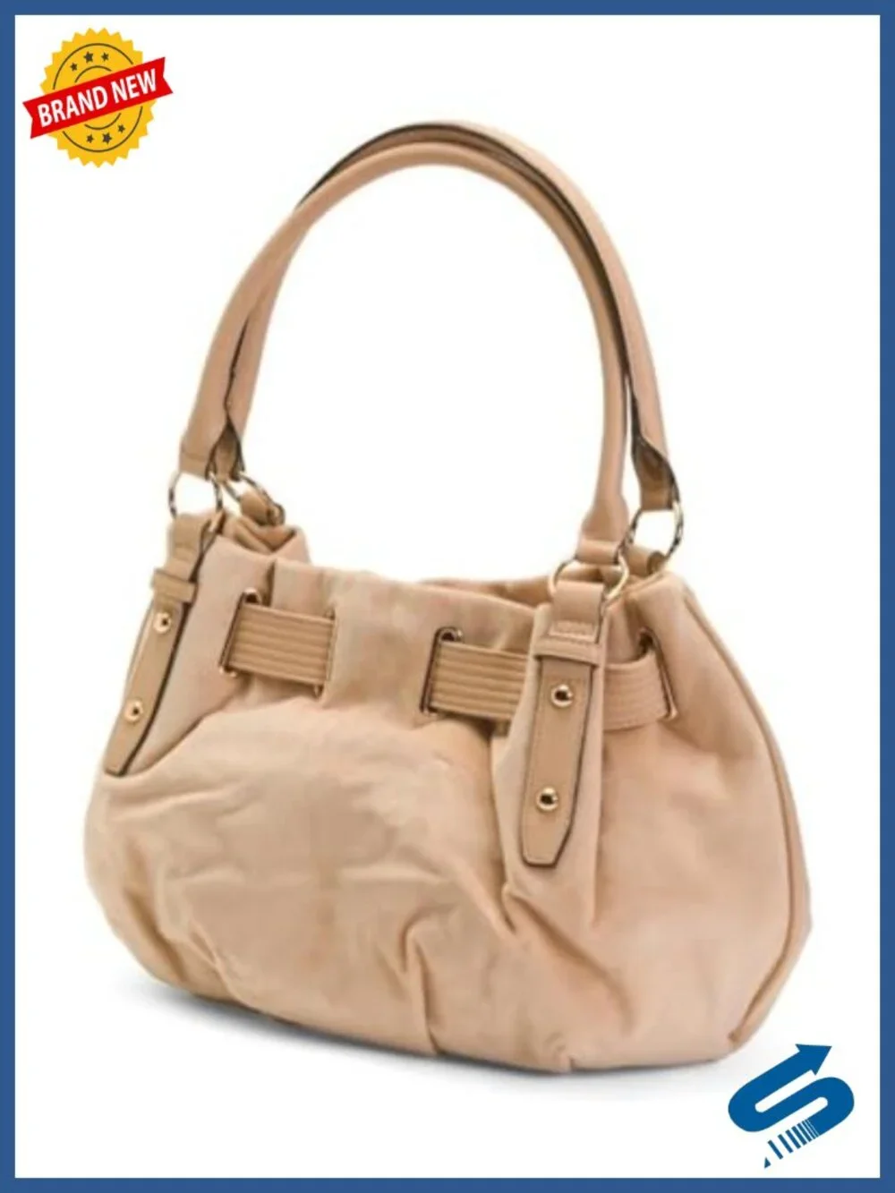 Embroidered Logo Velour Tote with Magnetic Closure and Detachable Pouch